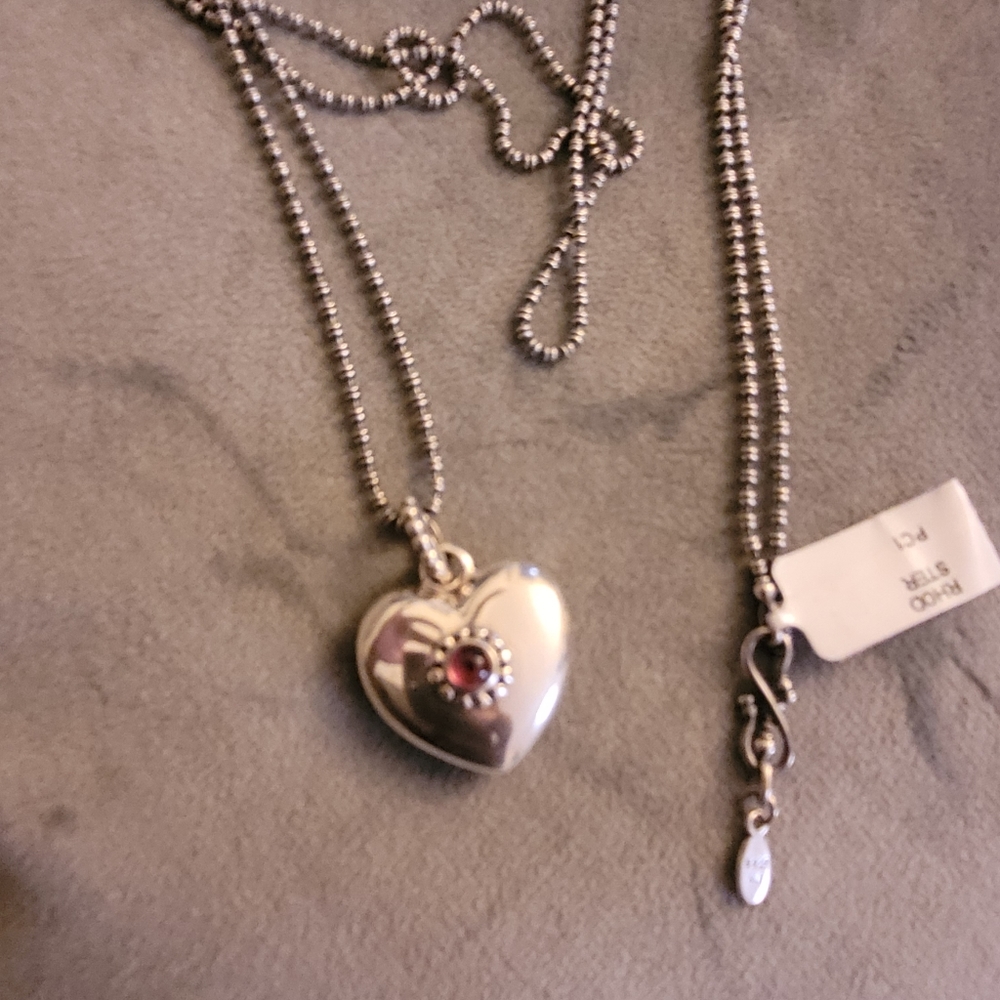 Silver beaded Necklace w/ heart pendent locket
